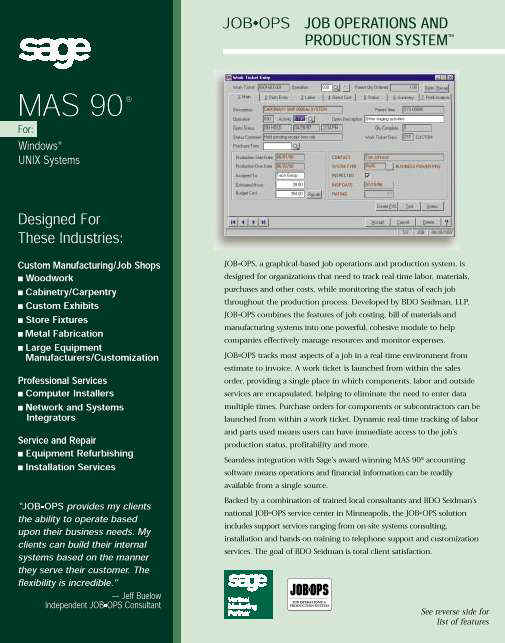 MAS90 Job Operations Module